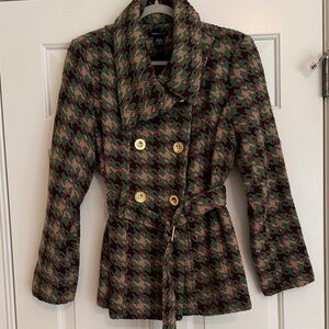 Robert Louis VTG Multicolor Houndstooth Pea Coat lXL